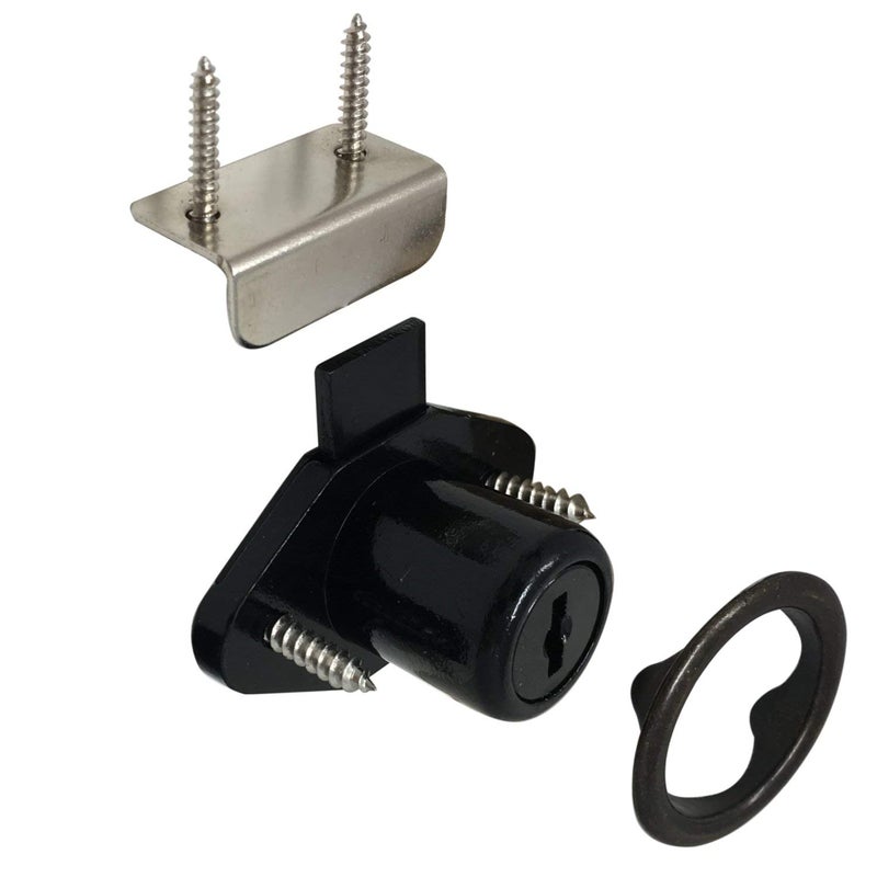Desunia Office Desk Lock for Drawer & Door - 7/8" (.875") Bore - Black - Keyed Alike - Includes Escutcheon Trim Ring, Strike, & Screws - 1 Lock - Image 1